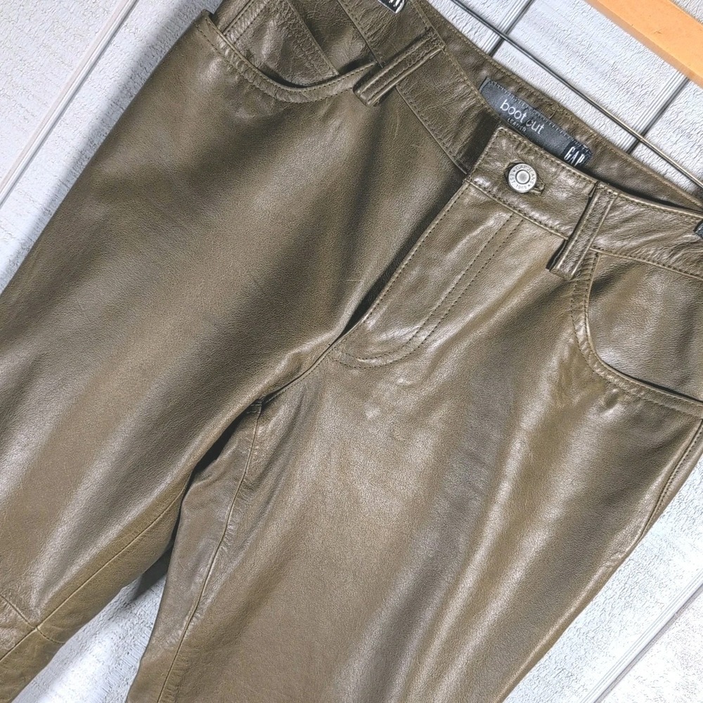 VTG GAP Womens‎ 2 Green Brown Shell Real Leather Bootcut Pants 28 x 30